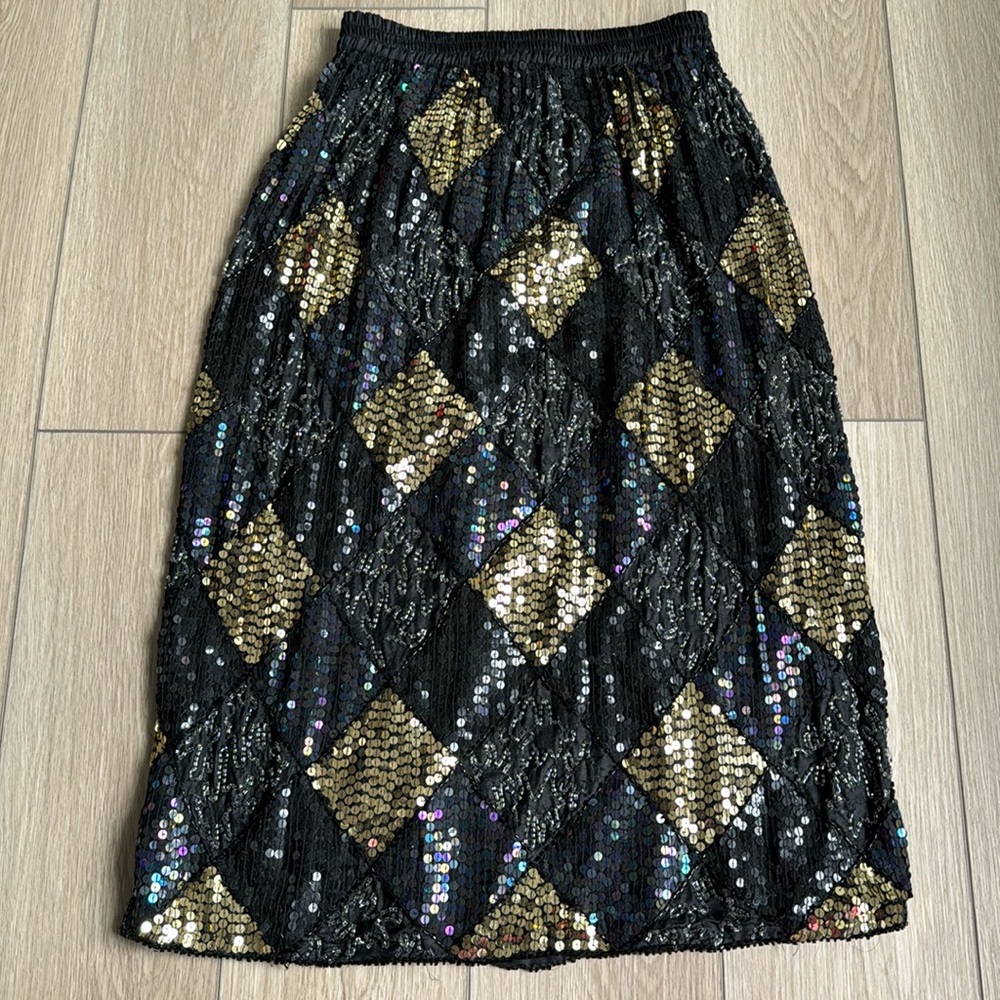 NWT Spell Bound 100% Silk Sequin/Beaded Midi Skirt| glam yacht old money luxury